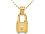 14K Yellow Gold Lock Charm Pendant Necklace with Chain